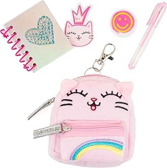 VOTUMCat Keychain Charm for Backpacks, Purses, Handbags, Car Keys with Stationery Set - Includes Mini Notebook, Gel Pen, Eraser, Stickers - Portable & Fun Gift for Tweens & Adults Ages 8+