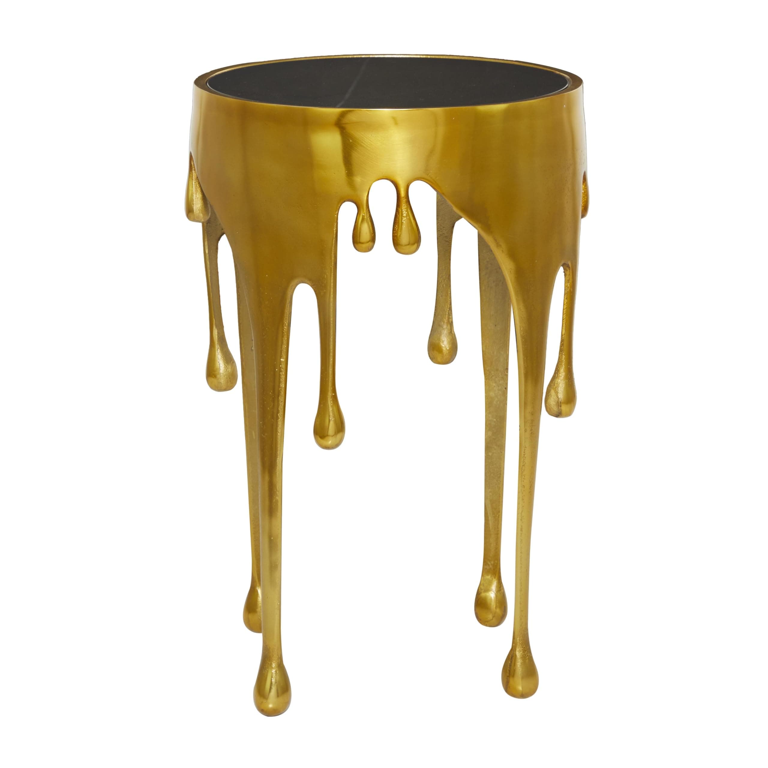 Deco 79 Aluminum Metal Drip Accent Table with Melting Design and Shaded Glass Top, 16 Inch x 16 Inch x 25 Inch, Gold