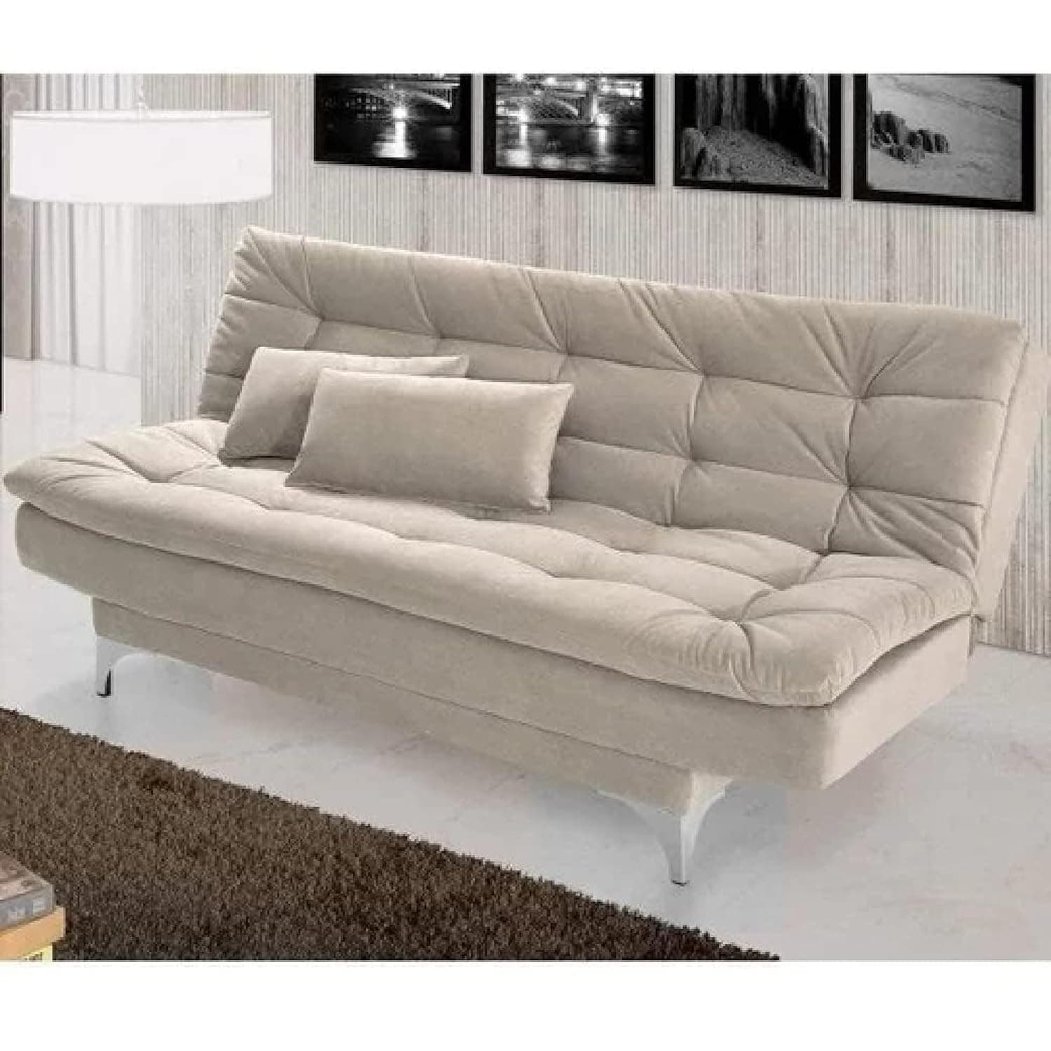 – Poppins HOME Eagle Sofa Cum Bed with Two Cushions Perfect for Home Living Room and Guests (Cream)