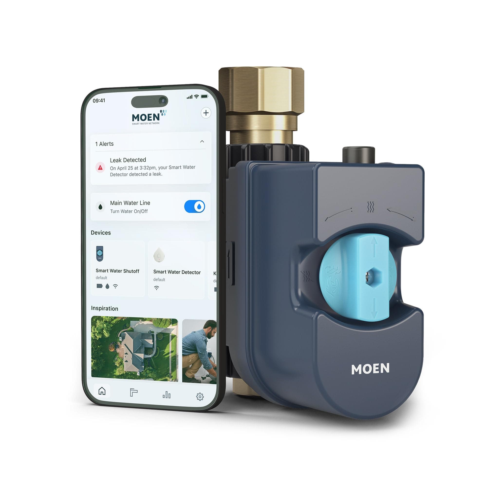 Moen Flo 1-inch Smart Water Shut Off Valve, Smart Home Water Monitor Leak Detector, Wifi Connected, App Enabled Flow Meter and Shutoff, 900-006
