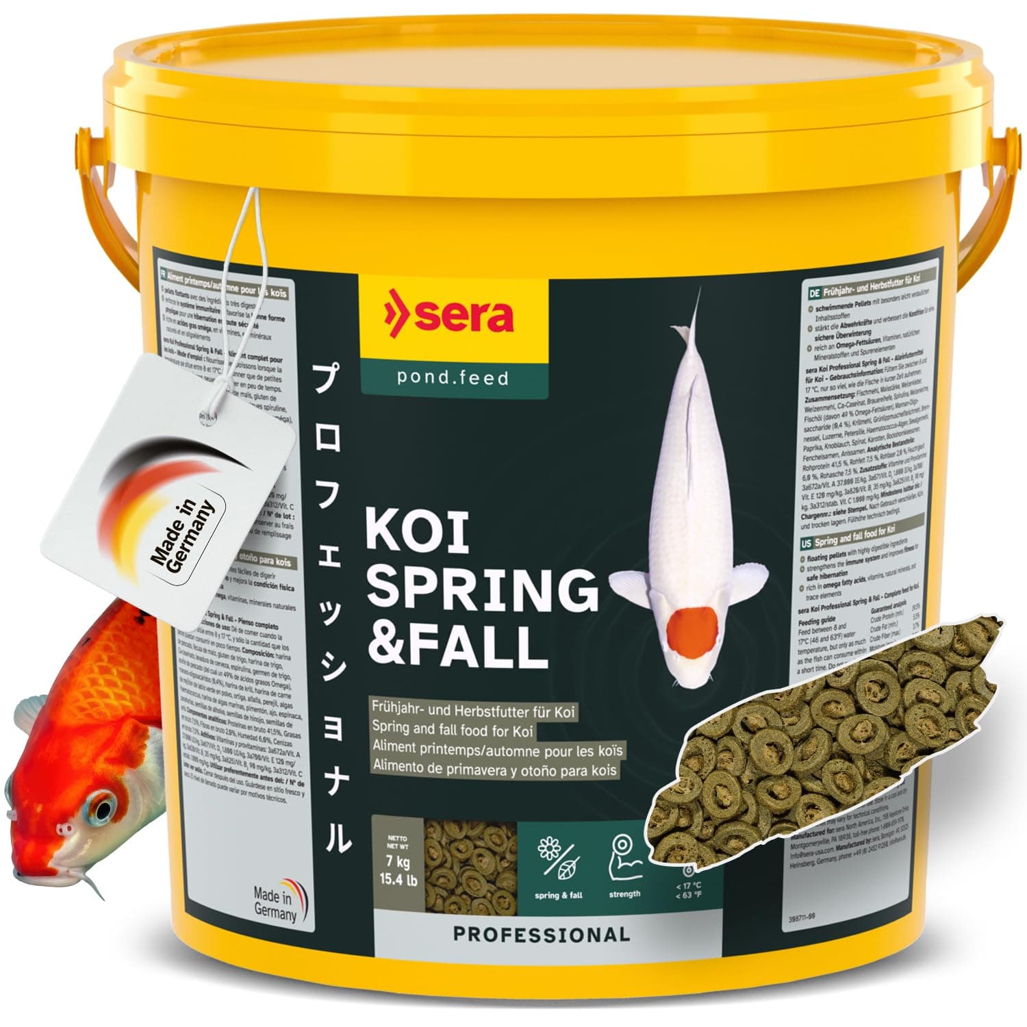 Koi Professional Spring & Fall Food 15.43lb| Floating Pellets for Immune Support & Condition | for Temperatures Below 63°F | Enriched with Vitamins & Omega Fatty Acids