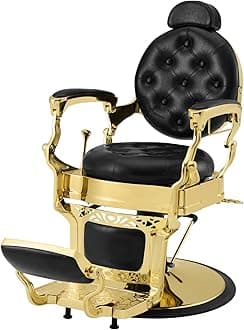 Artist hand Retro Barber Chair Heavy Duty Barber Chairs Vintage Salon Chair Hydraulic Recline Beauty Spa Styling Equipment Rounded Cushioning with Puckered Button (Gold)