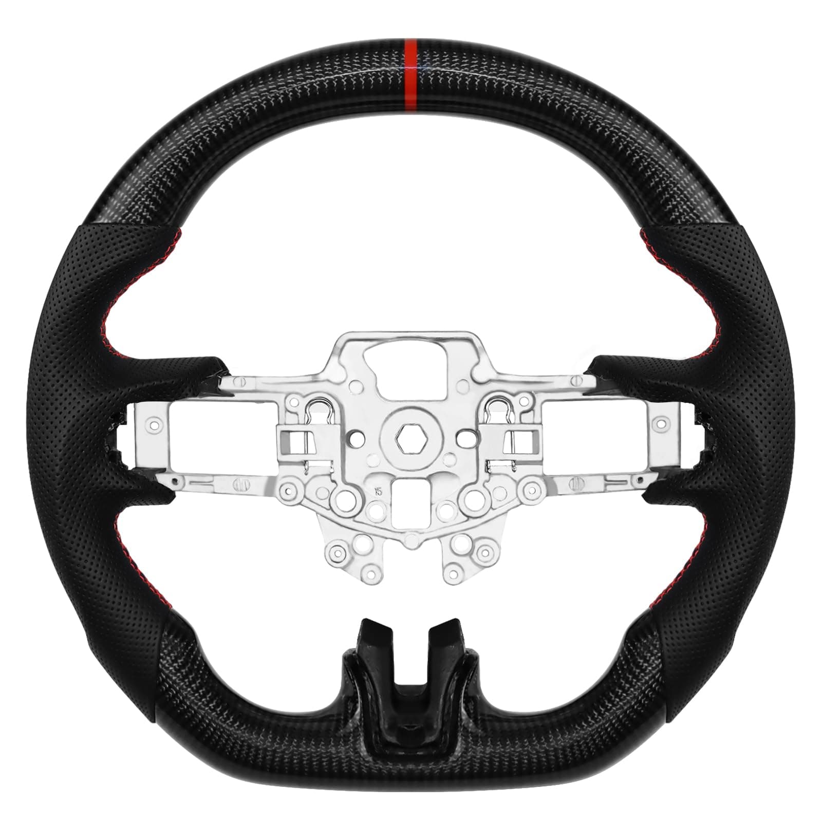 Carbon Fiber Steering Wheel D-shaped Flat-bottom Steering Wheel Preforated Leather Grip for Mustang EcoBoost/GT/Shelby GT350/GT350R 2015-2017