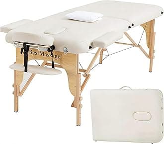 BestMassage Massage Bed Portable Massage Table 28 inch Wide Lash Bed Height Adjustable PU Leather 2 Folding with Towel Hanger Oil Pouch Half Bolster Round Bolster Non-Woven Bag