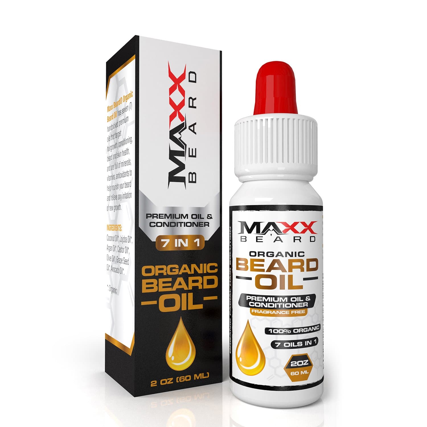 Maxx Beard 7 in 1 Organic Beard Oil and Conditioner (2oz) For Healthy Beard- Premium Formula for Deep Moisture-Relief From Itchy & Dry Beard- Fragrance Free- Soft Manageable & Luxurious Looking Beard