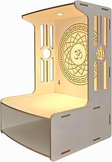 Wooden Wall Mounted Pooja Mandir with LED Spotlight | Engineered Wood Temple for Home | Frosty White Finish | DIY Assembly | (H-18, W-12, D-12 inch)