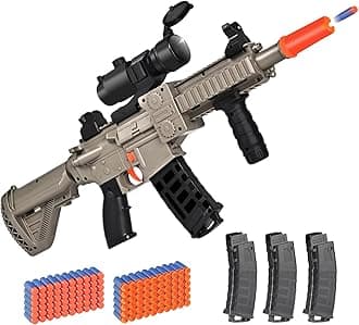 Realistic Toy for Nerf Guns Dart - Electric Sniper Rifle with Scope 120 Soft Bullets 3 Magazine, Automatic Foam Blaster for Boy Age 8-12 Years Old,Indoor Outdoor Gifts for Adult Kid (Desert)