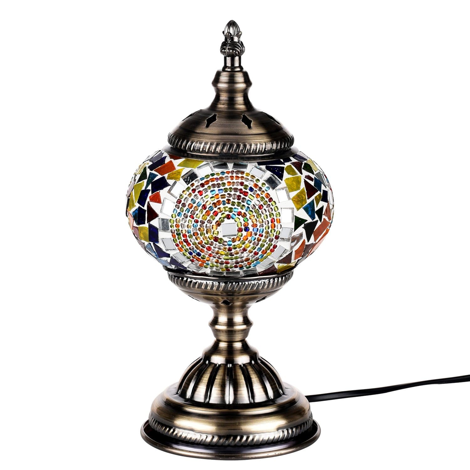 Turkish Mosaic Lamp Decorative Handmade Unique Glass Bedside Table Lamp Led Bulb Included (Multi-Colored)