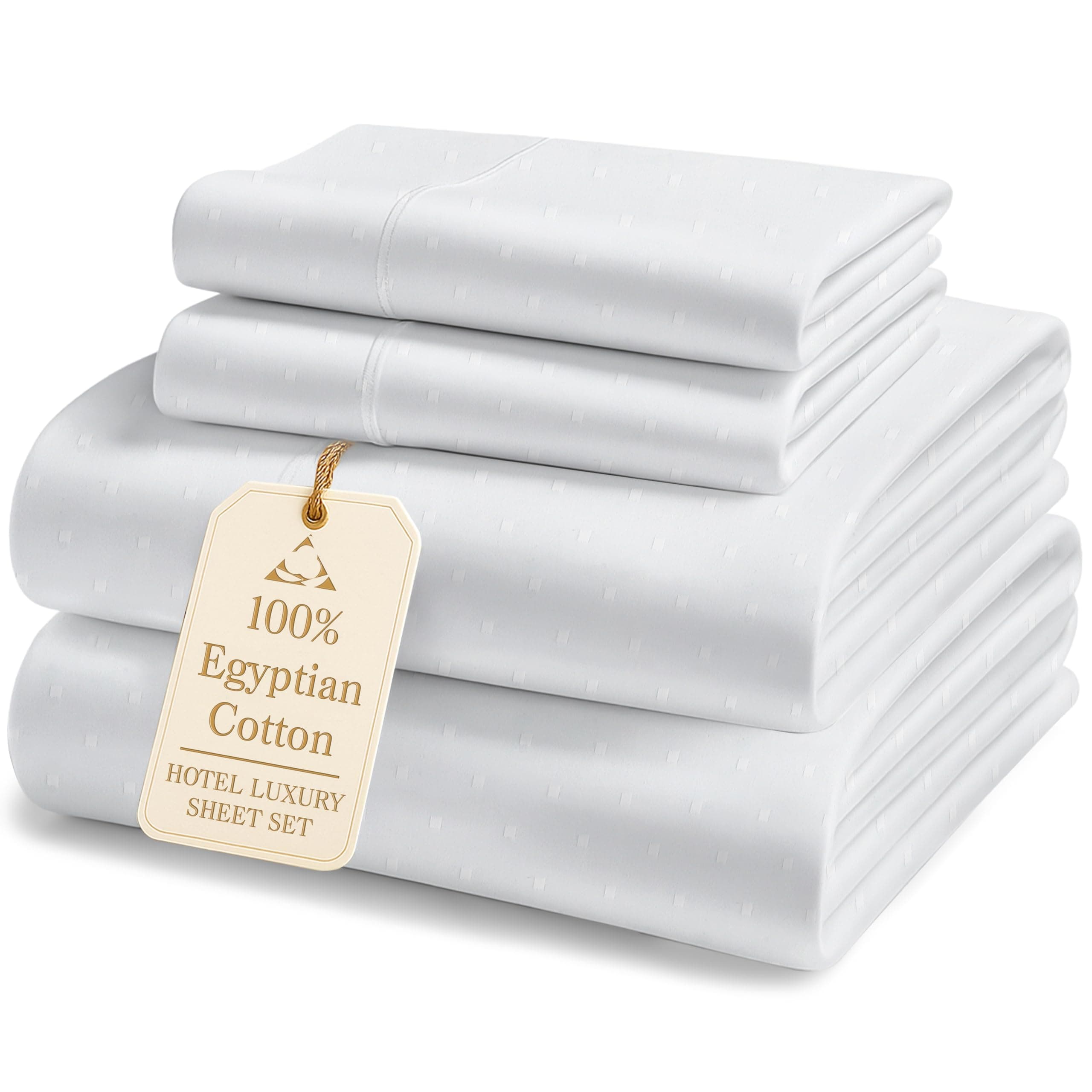 LANE LINEN 100% Egyptian Cotton Bed Sheets - 1000 Thread Count 4PC King Sheets Set, Long Staple Bedding Sheets, Sateen Weave, Luxury Hotel Sheets, Fits Upto 16" Mattress, Swiss Dot - White