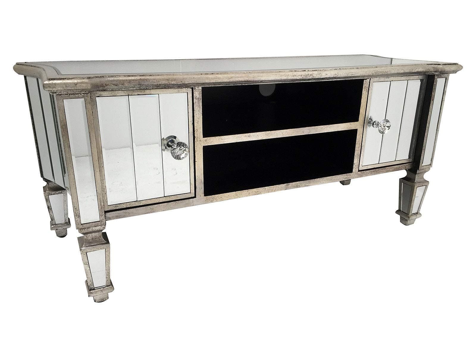 Interiors In Vogue Widescreen Mirrored TV Media Unit 2 Cupboard Cabinet Venetian Glass Furniture