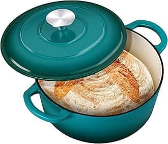 3QT Dutch Oven Pot with Lid, Leonyo 3 Quart Enameled Cast Iron Dutch Oven for Sourdough Bread Baking, Heavy Duty Cookware for Braising, Stews, Roasting, Lake Green