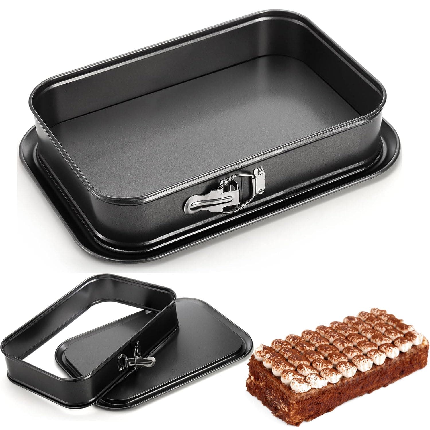LANYOTA Cake Tin, Spring Form Cake Tin Cheesecake Tin for Baking, 9'' Non-Stick Cake Pan Bakeware with Removable Bottom, Baking Pan Cake Molds(Rectangle)