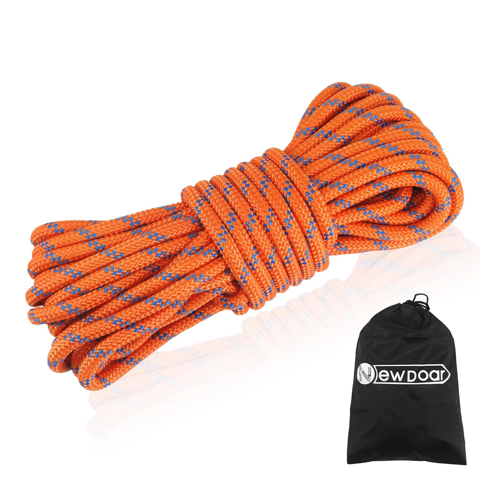 NewDoar 10mm(3/8inch) Accessory Cord Rope CE 24KN Double Braid Pre Cut for Outdoor Survival, Mountaineering, Prusik,Hauling Dragginge(Orange 10mm,20FT)