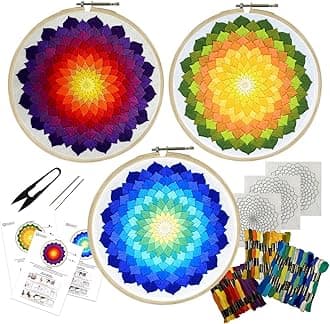 - Embroiderymaterial Combo of 3 Embroidery Kit for Beginners and Adults - Stitch and Cross Stitch Kit - DIY Art and Craft Kit with Embroidery Cloth, Hoops & Materials - Perfect Stitching and Fabric kit