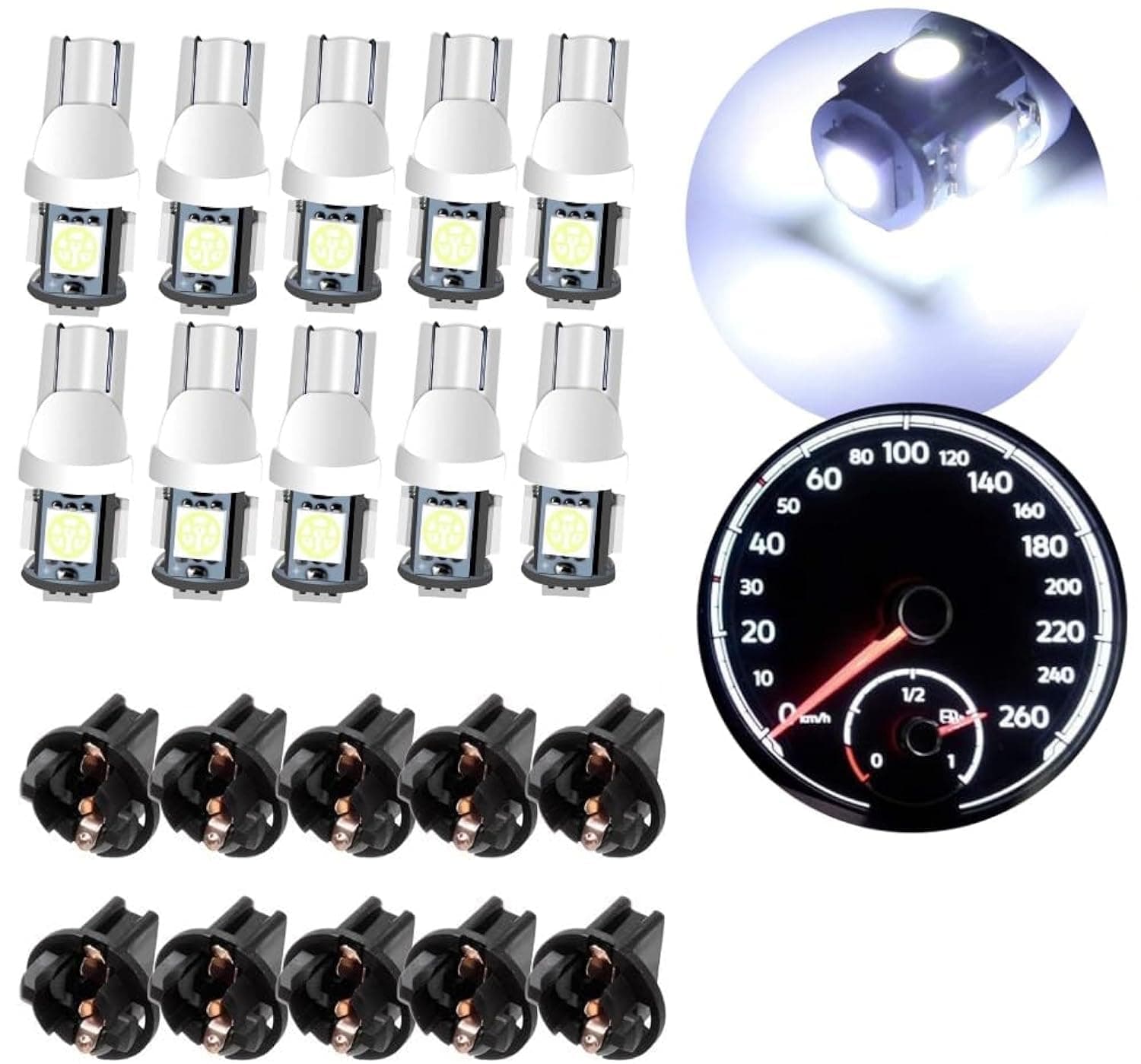 10Pack T10 194 168 LED Light Bulb PC194 PC195 PC160 PC161 PC168 Instrument Panel Gauge Cluster Dashboard Automotive Light Bulb White