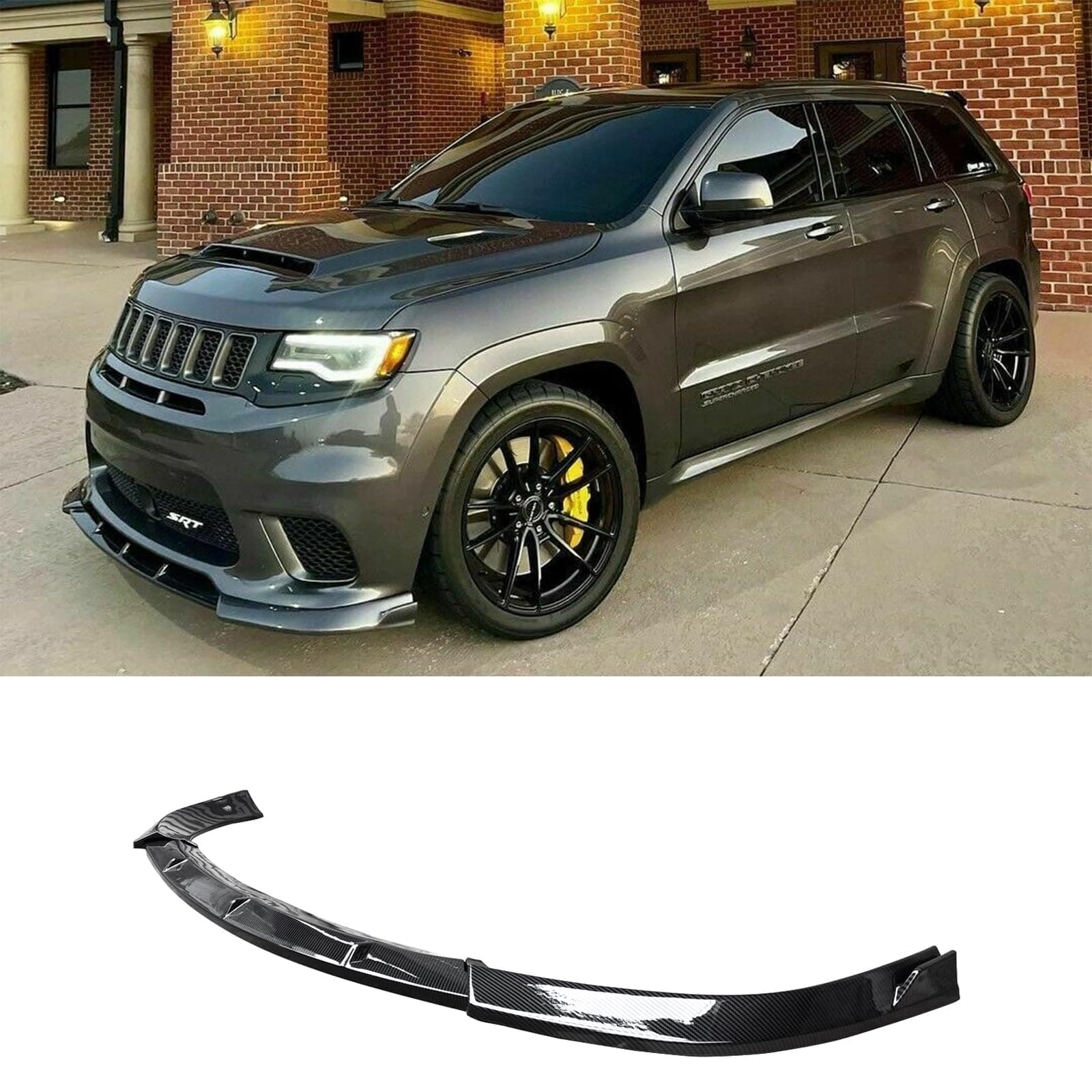 YOUNGERCAR Front Lip Bumper for Jeep Grand Cherokee SRT 2014-2021/Trackhawk 2018-2021 ABS Painted Car Front Spoiler Lip Splitter Bumper 3PCS (Carbon Fiber Style)