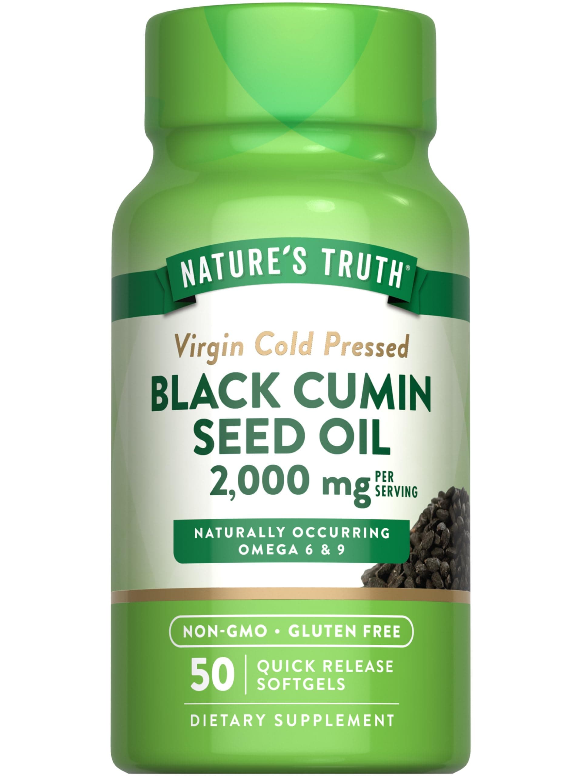 Black Cumin Seed Oil 2000 mg | 50 Softgel Capsules | Cold Pressed Pills | Non-GMO, Gluten Free |