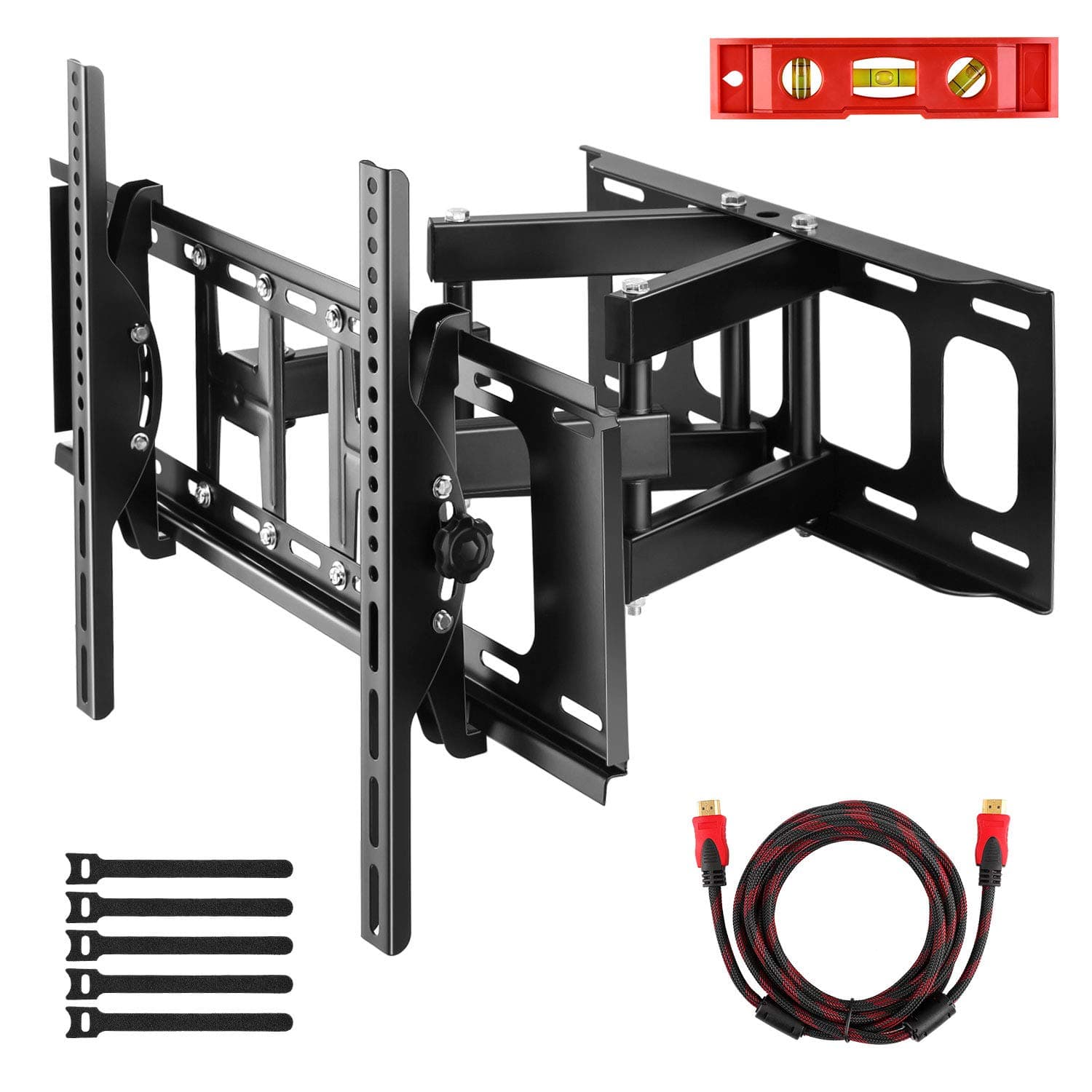Yome Full Motion Articulating TV Wall Mount Extension Tilt Bracket for 37-70" Flat Screen TV up to 121LB VESA 600x400 with Swivel Dual Arm, Fit 8/16/18" Studs, Include 10" HDMI Cable 6" Magnetic Level