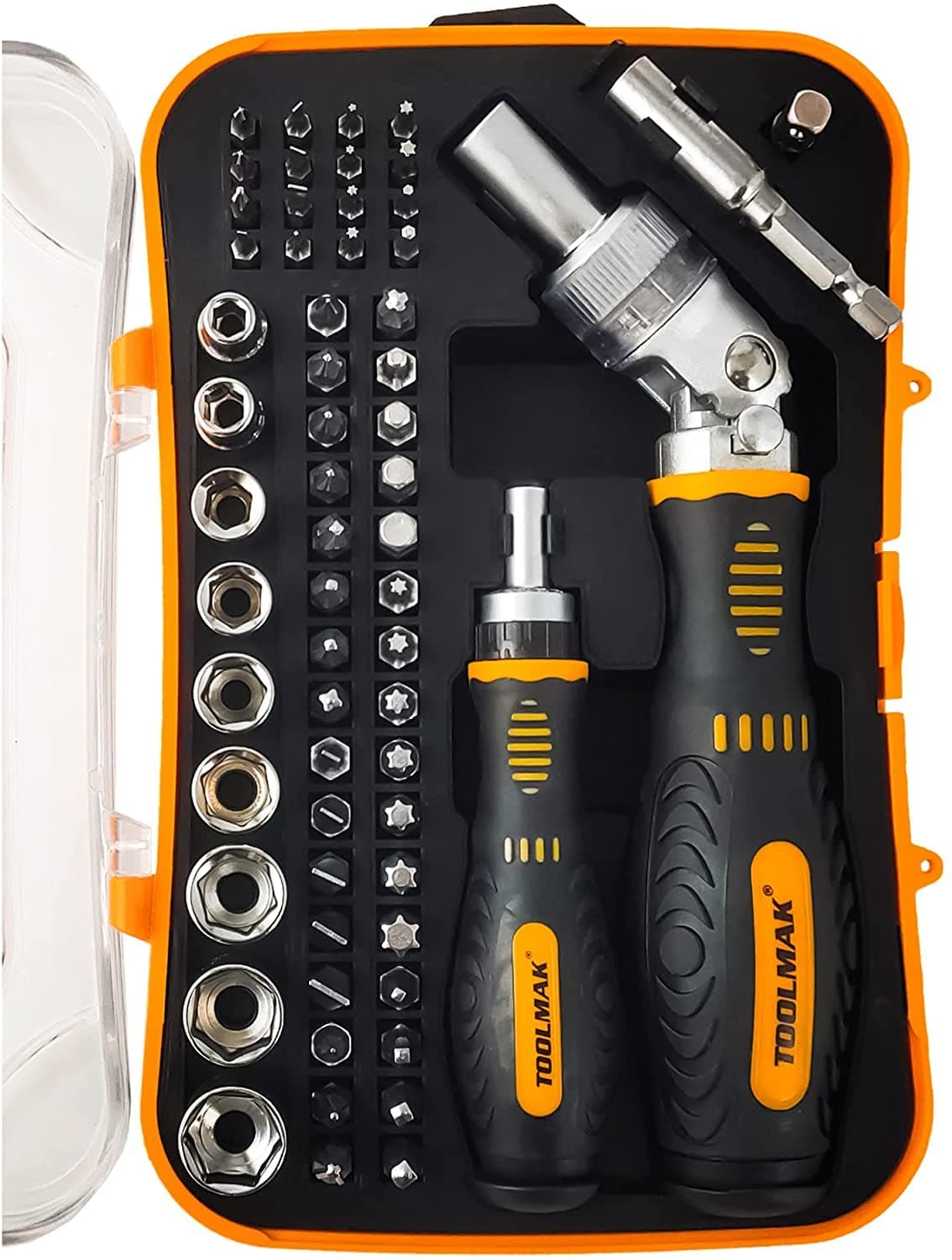 61pcs Ratcheting Screwdriver Set,Socket Set,Precision Screwdriver Bit Set with Rotatable Ratchet Handles & Storage Case,Household Repair Tool Kits for Bike Watches and glasses,phones etc