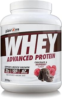 Per4m Whey Protein Powder | High Protein Shake for Muscle Growth & Recovery | Low Sugar Gym Supplement | Sports Nutrition Drink + Amino Acids (2010g, Chocolate & Raspberry)