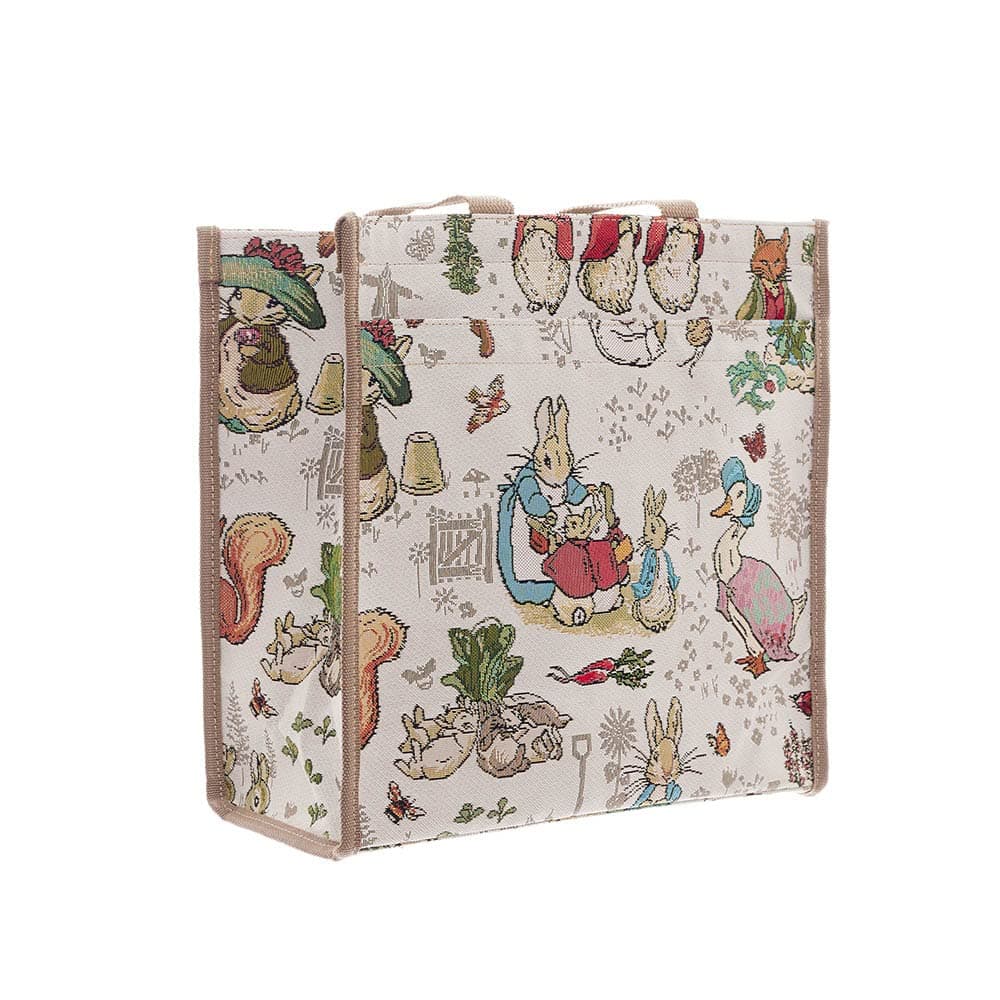 Beatrix Potter Peter Rabbit Tapestry Shopper Bag | 30cm H x 30cm W x 14cm D | Eco-Friendly Woven Fabric | Zipped Main Compartment with Inner Pocket | Two Outer Pockets & Side Mesh Pocket