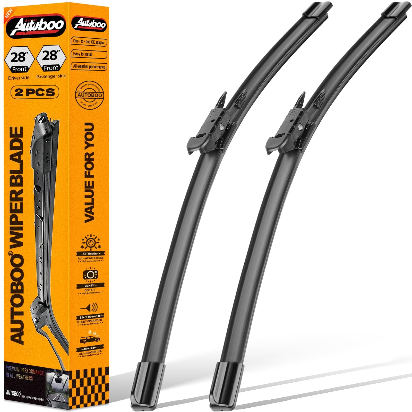 AUTOBOO 28"+28" Windshield Wipers Replacement for 2013-2019 Ford Escape 2015-2023 Edge 2012-2018 Focus 13-19 Fusion-Original Factory Quality (Pack of 2)