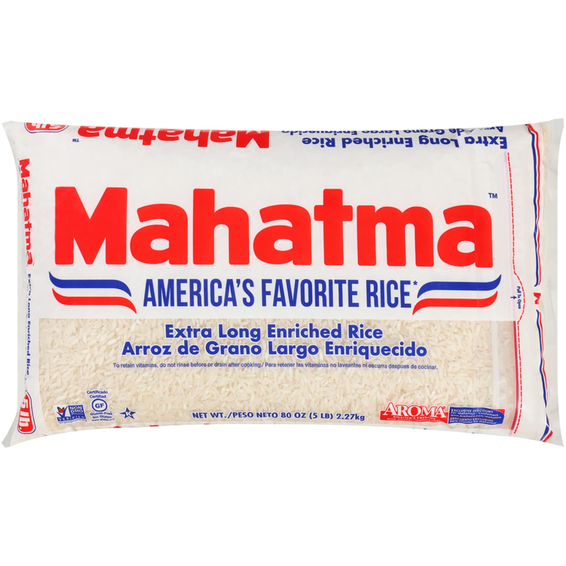 Mahatma Extra-Long-Grain Rice 5-Pound Rice Bag, Gluten-Free and Non-GMO White Rice Bulk Bag