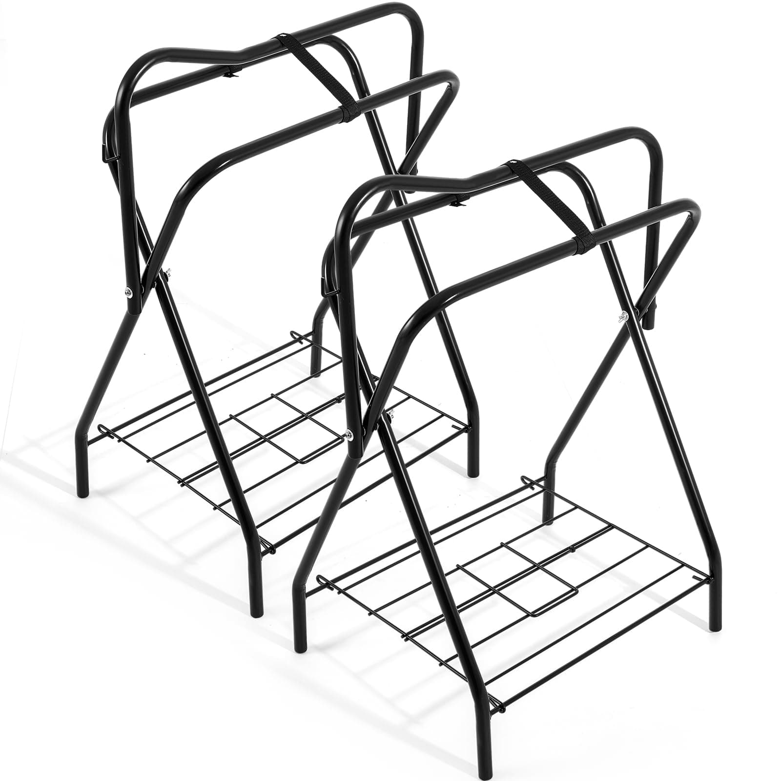 2 Pcs Portable Saddle Rack Steel Foldable Freestanding Saddle Rack Stand Horse Trailer Organizer for Derby Day Horse Supplies Accessories Equipment, 22 x 26 x 36 Inches