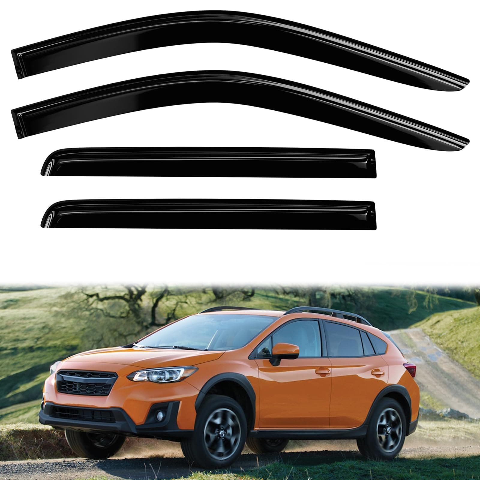 4PC Rain Guards for 2018-2023 Subaru Crosstrek Window Visors for 2017-2023 Subaru Impreza Hatchback Deflectors Sun Shades Vent Tape On Out Channel