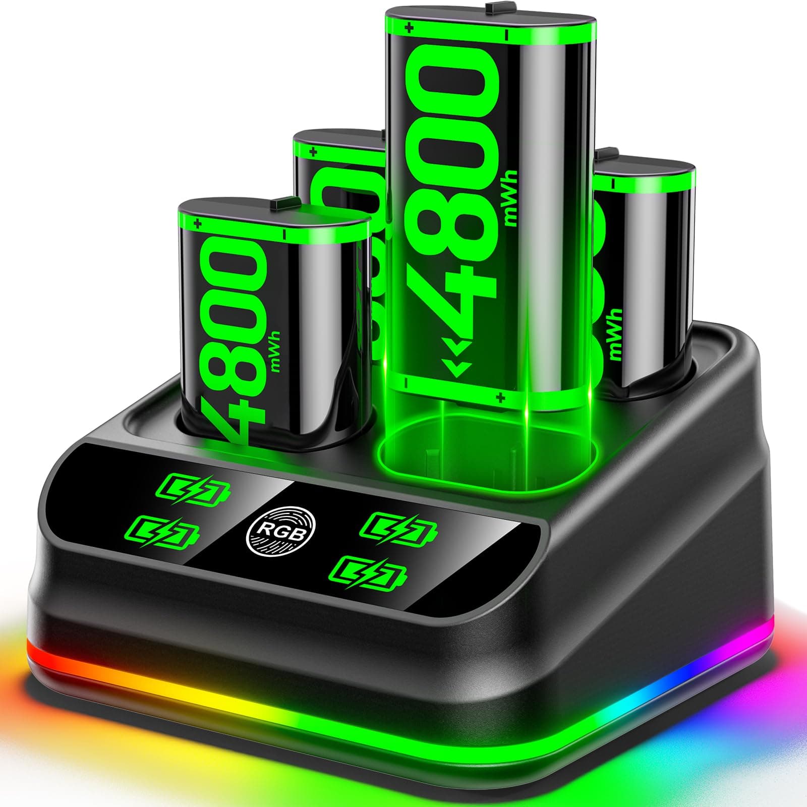 Rysker 4x4800mWh Rechargeable Battery Pack for Xbox with Charger, Controller Batteries Pack with Charging Station for X Box One/S/X/Elite Controllers for Xbox 360 Consoles