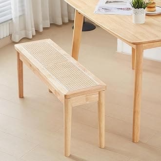 40" Wooden Dining Bench with Hand Woven Rattan Seat,Solid Wood Bench for Entryway,Living Room,Kitchen and Bedroom（Nature Wood，18" H