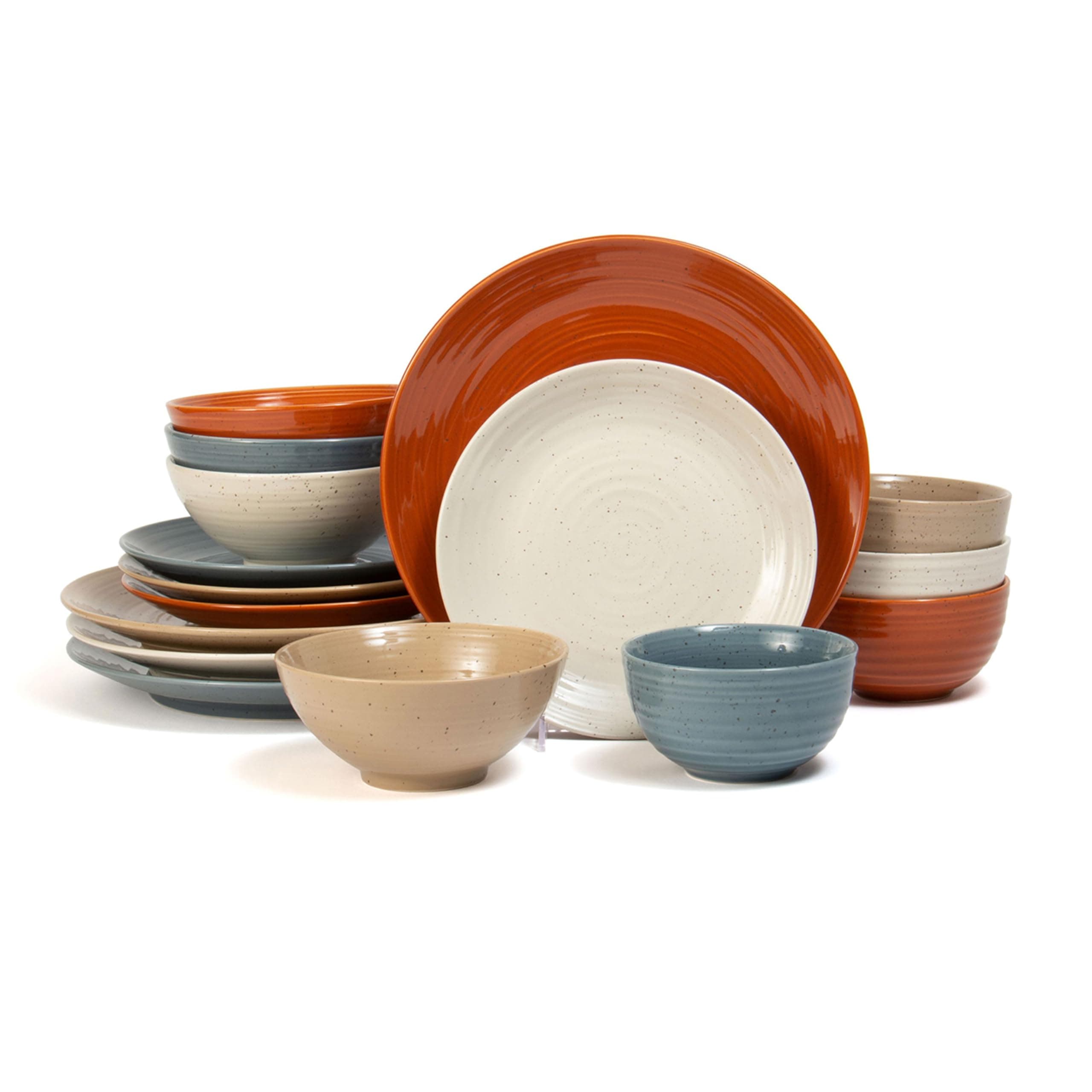 - Sango Siterra Painter's Palette 16-Piece Stoneware Dinnerware Set - Service for 4, Ceramic Plates and Bowls Sets, Chip Resistant, Rustic Dishware, Microwave & Dishwasher Safe Kitchen Dishes
