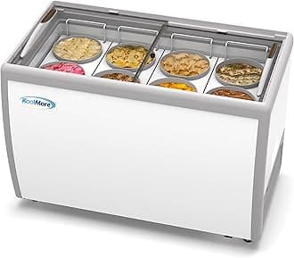 Koolmore 49 inch Commercial Ice Cream Dipping Cabinet Display Case, 8 Large Displayed Tubs, 6 Storing Tube, Sliding Glass Door, Rolling Wheels and Lockable Breaks [13 Cu. Ft.] (KM-ICD-49SD) White
