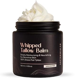 Beef Tallow for Skin (Unscented 4 oz) - Whipped Tallow Balm for Face and Body - Natural Moisturizer for Sensitive Dry Skin - Handmade Body Butter Lotion - 100% Grass-Fed - Gentle Skincare