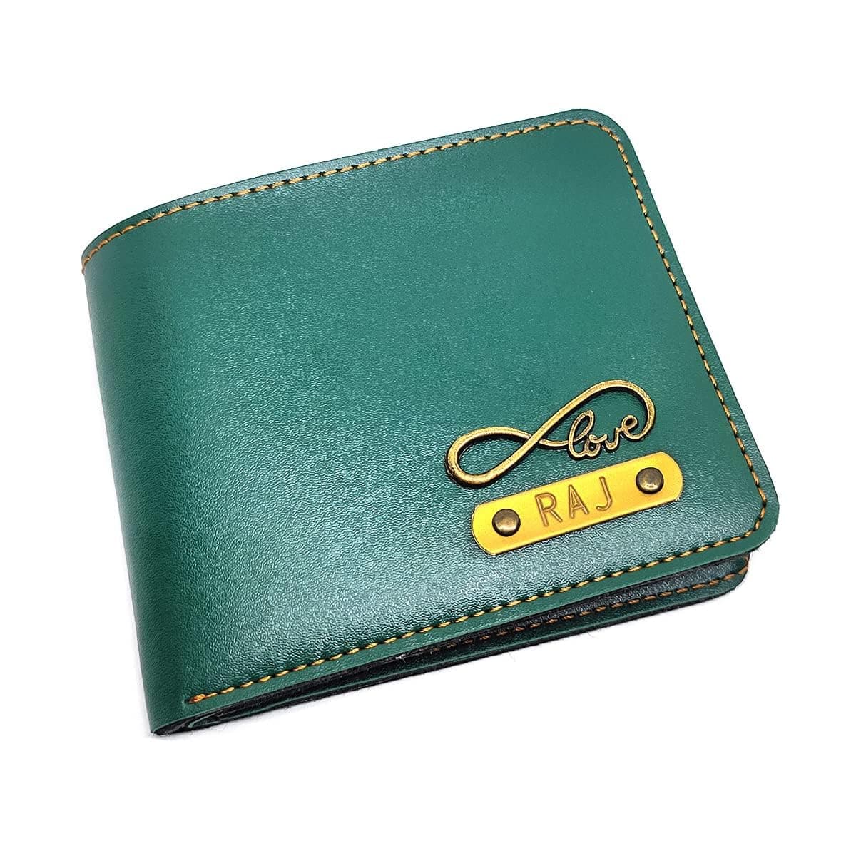 The Unique Gift Studio Men's Leather Wallet with Personalised Name with Logo - Green Color, Green, Set of 1, Modern
