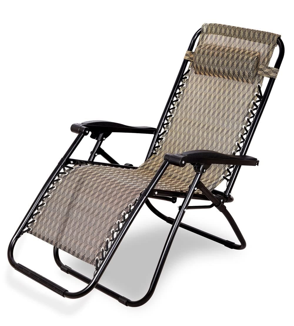 Zero Gravity Folding Recliner Chair, Adjustable Patio Lounge Chaise, Outdoor Wicker Rattan Furniture with Cup Holder and Pillow for Poolside, Yard (Brown Texture)