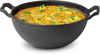 The Indus Valley Pre-Seasoned Cast Iron Kadai with Curved Handle | Medium, 25cm/9.8inch, 3.2Ltr, 3.3kg | Induction Friendly | Naturally Nonstick Kadhai, 100% Pure & Toxin-Free, No Chemical Coating