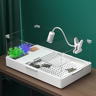 Acrylic Turtle Tank Aquarium with Quiet Water Pump, 5.3 gallons, 360° View, Easy to Assemble, Durable for Small Turtles & Reptiles