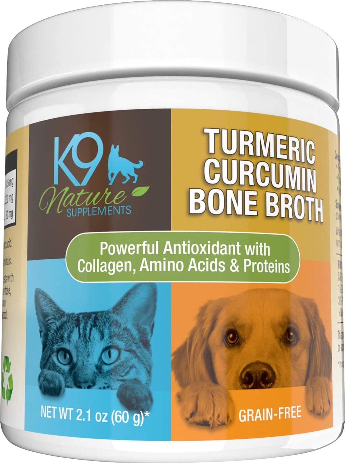 K9 Nature Supplements: Turmeric Curcumin Bone Broth for Pets - 2.1oz - for Dogs & Cats - Daily Immunity, Digestive, Energy & Inflammation Support - with Collagen, Amino Acids and Proteins - No Grain