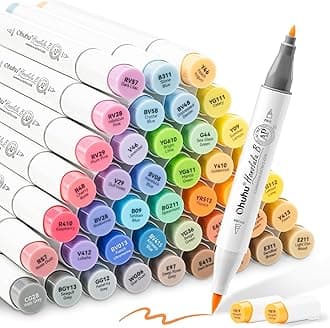 Ohuhu Markers Brush Tip: 48 Mid-tone Colors Alcohol Markers Daul Tip Alcohol Based Art Marker Set for Artist Adults Coloring Sketch Illustration - Brush & Fine- Honolulu B