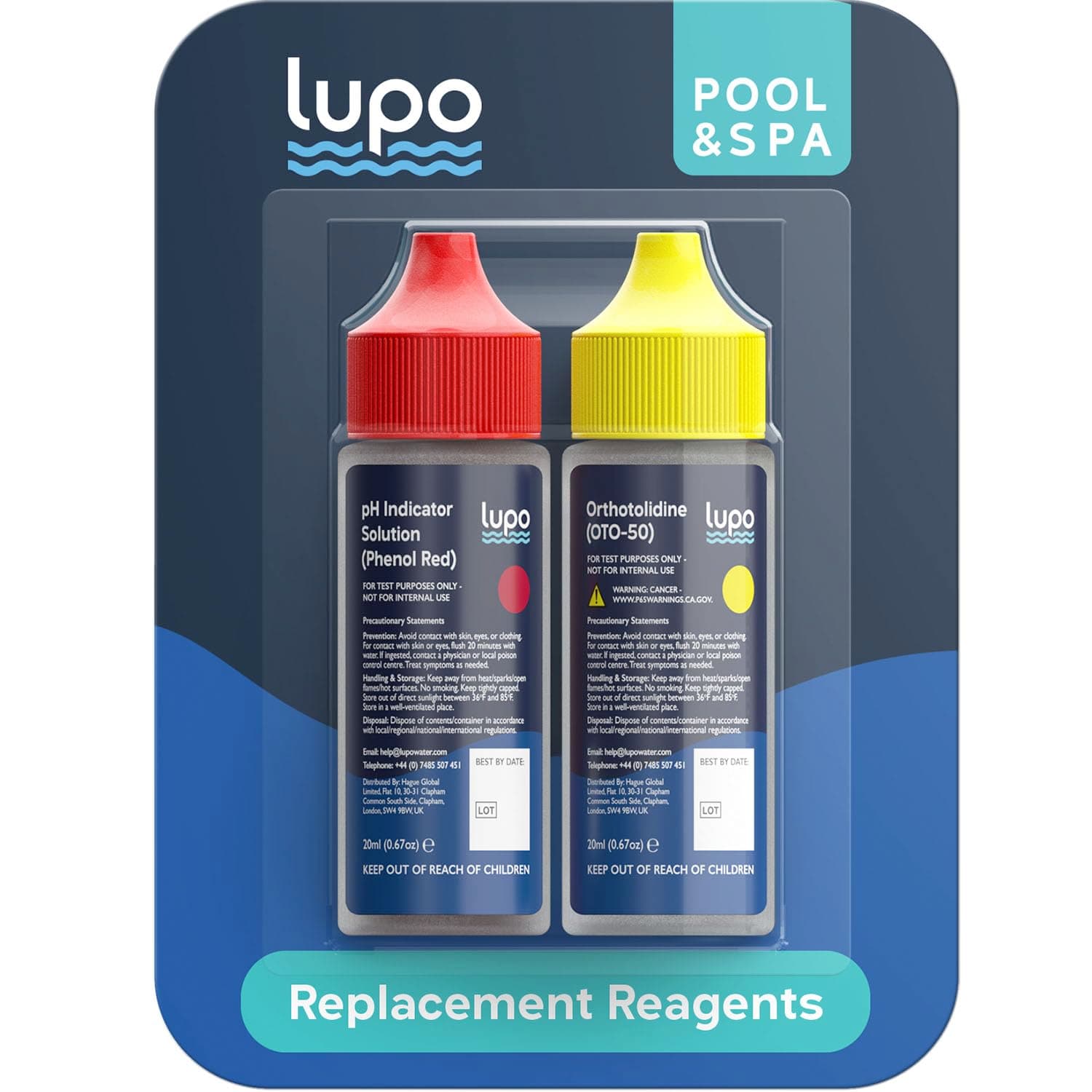 Lupo 3-in-1 Pool Test Kit Replacement Reagents | Pool Testing Kit Refill Reagents for Residential Swimming Pools & Spas for Testing Total Chlorine, Total Bromine & pH | Refill Reagents ONLY