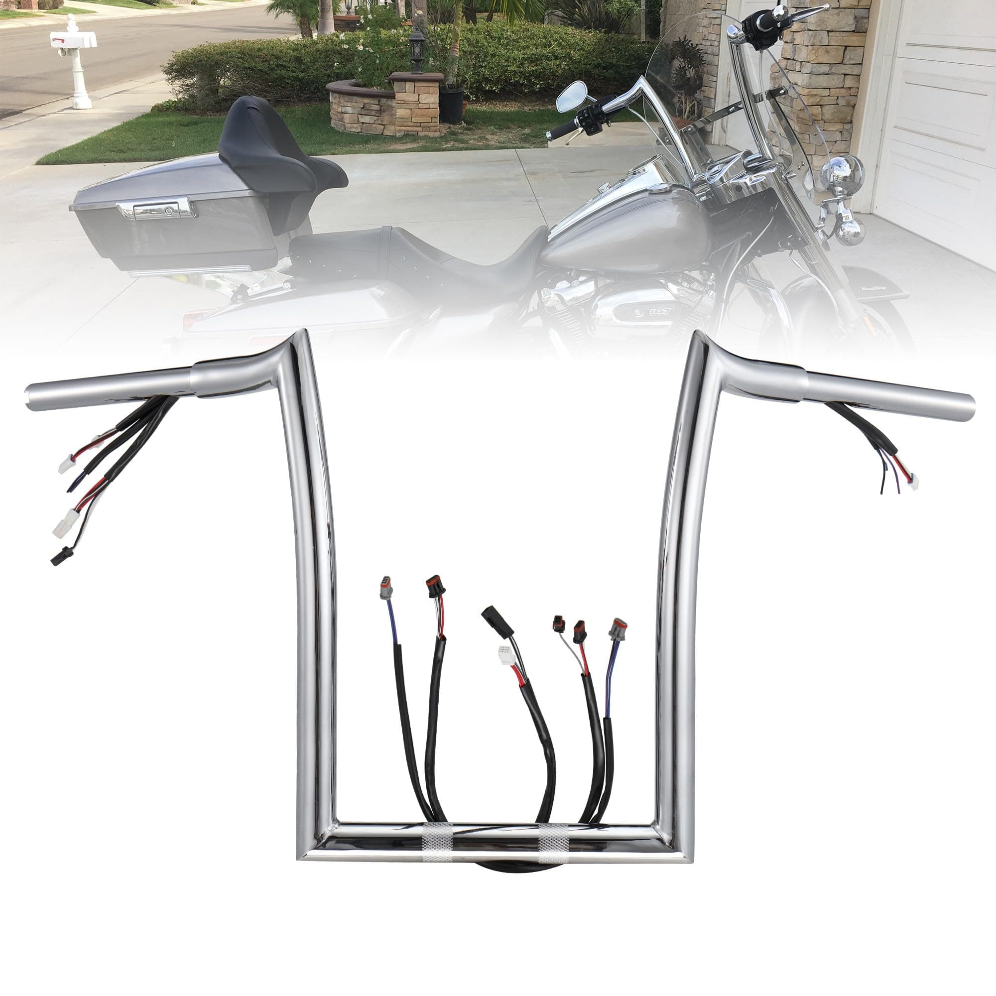 PRE-WIRED 14" Rise Ape Hangers 1 1/4" Fat Softail Mercenary Handlebars Kit for 2018-Up Harley Breakout & 2018-Up Fatboy & 2017-later Road King Special （Chrome）