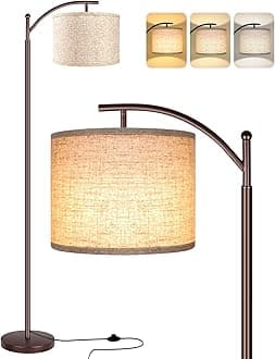 Floor Lamp for Living Room, LED Standing Lamp Tall Industrial Floor Lamp Reading for Bedroom, Office (9W LED Bulb, Beige Lampshade Included) -Oil-Rubbed Bronze