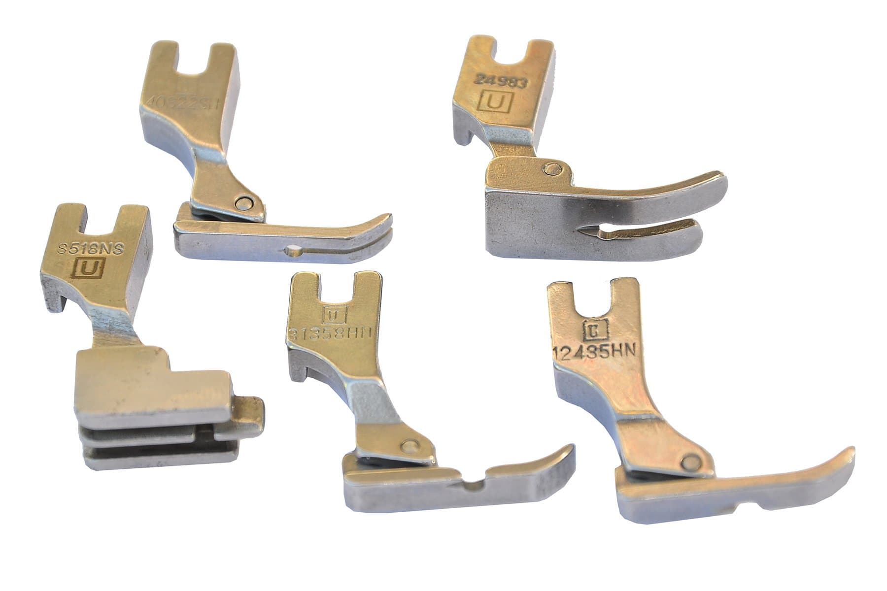 Presser Feet for Industrial Sewing Machines (5 PACK) FIRST QUALITY, MADE IN TAIWAN. Fits Juki DDL-8700, DDL-555, DDL-5550, DDL-8500, Includes 24983 , 12435HN, 31358HN, S518, 40322SH