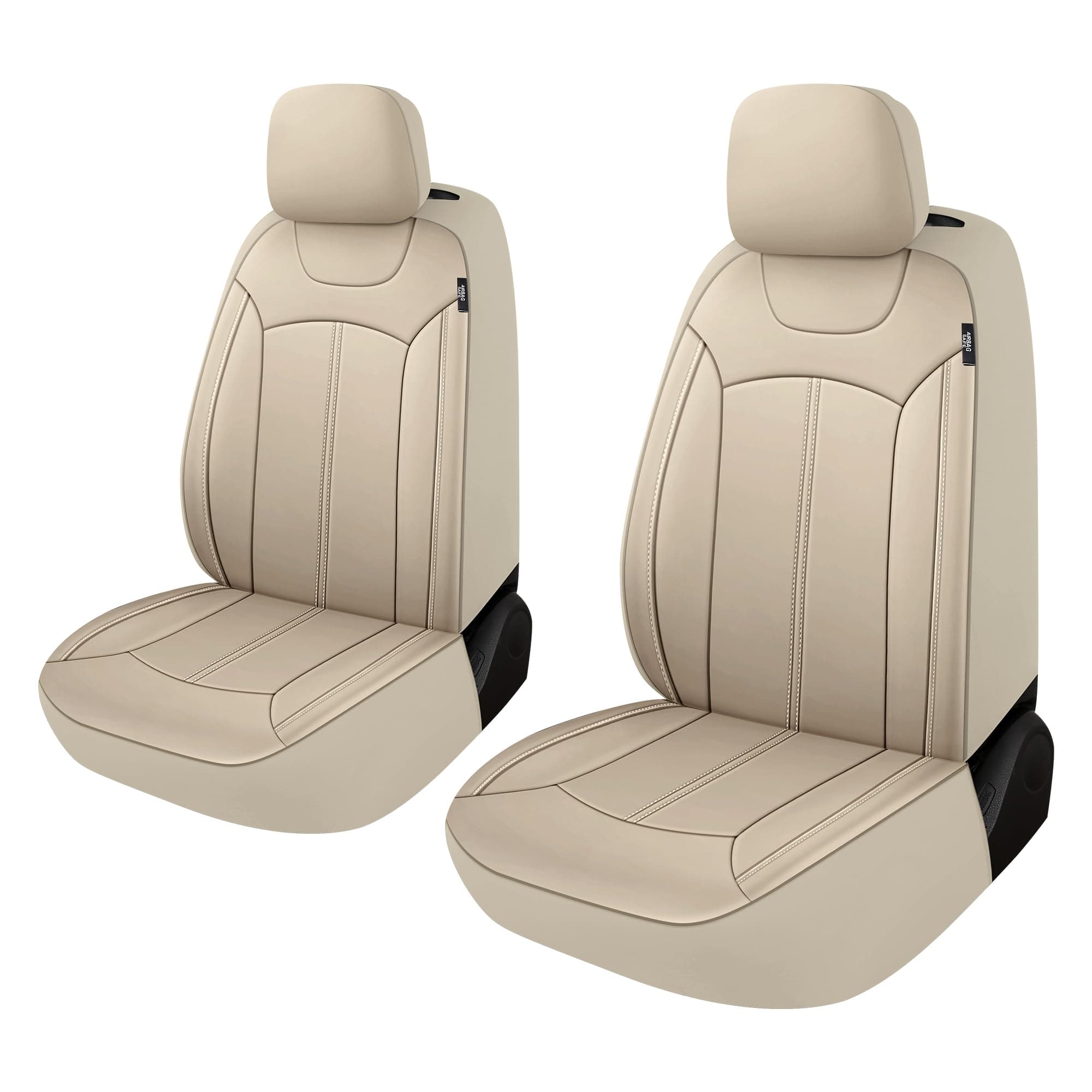 Premium Leather Car Seat Covers Front Set, Waterproof Stain-Resistant Seat Covers for Cars, Universal Automotive Interior Covers for Sedan SUV Truck Pick-up Van, Beige
