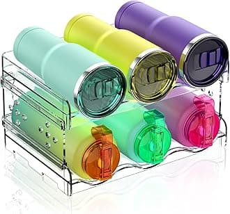 Water Bottle Organizer - 2 Pack Stackable Cup Organizer for Cabinet, Countertop, Pantry and Fridge, Free-Standing Tumbler Kitchen Storage Holder for Wine and Drink Bottles, Clear Plastic