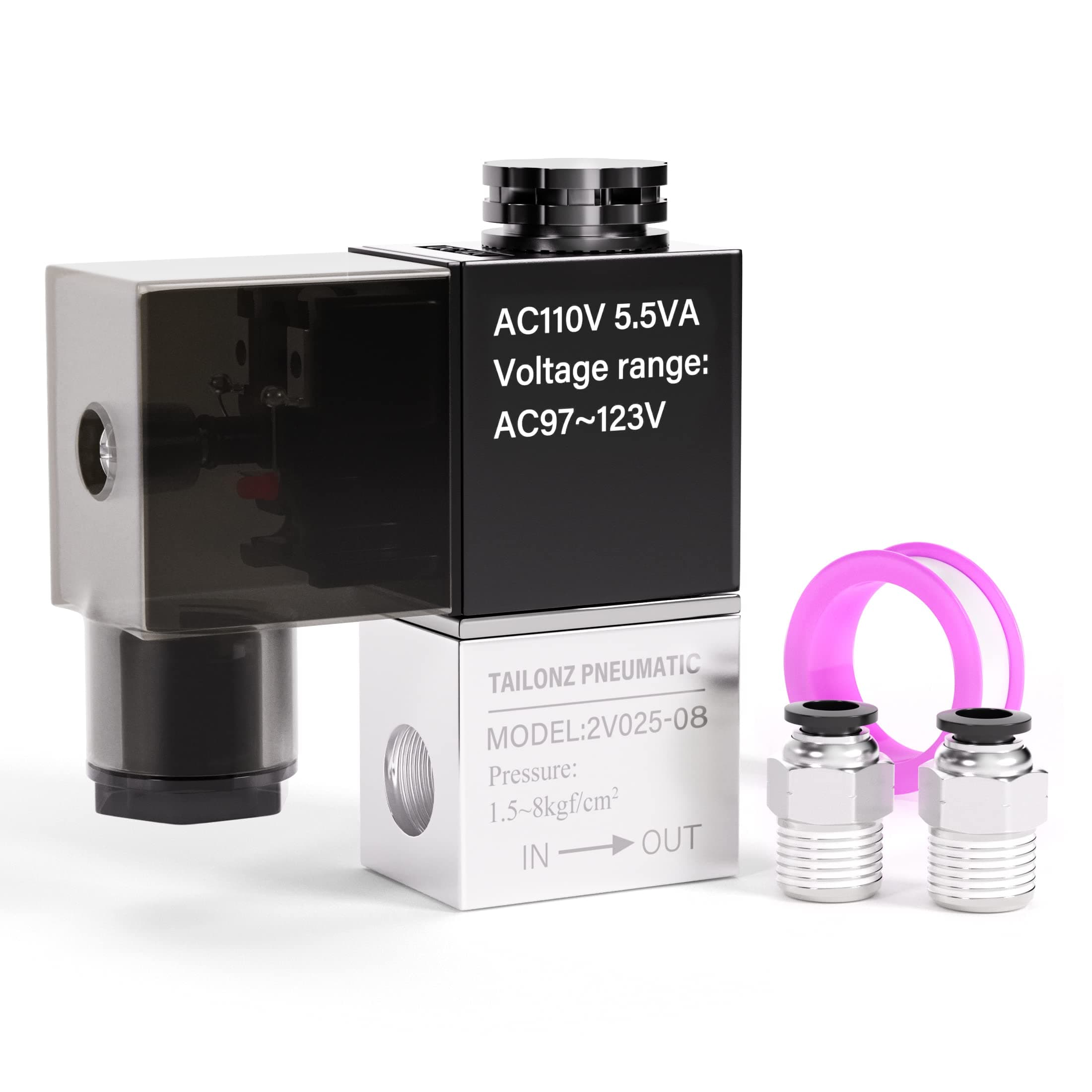 TAILONZ PNEUMATIC 1/4 inch NPT 110V Way Normally Closed Electric Solenoid Air Valve 2V025-08 Junction Box