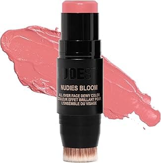 - Nudies Bloom All Over Dewy Color – 3-in-1 Cream Blush Stick for Cheeks, Eyes & Lips with Built-In Brush | Sheer, Glossy Finish | Vegan, Long-Wear, Multi-Use Makeup