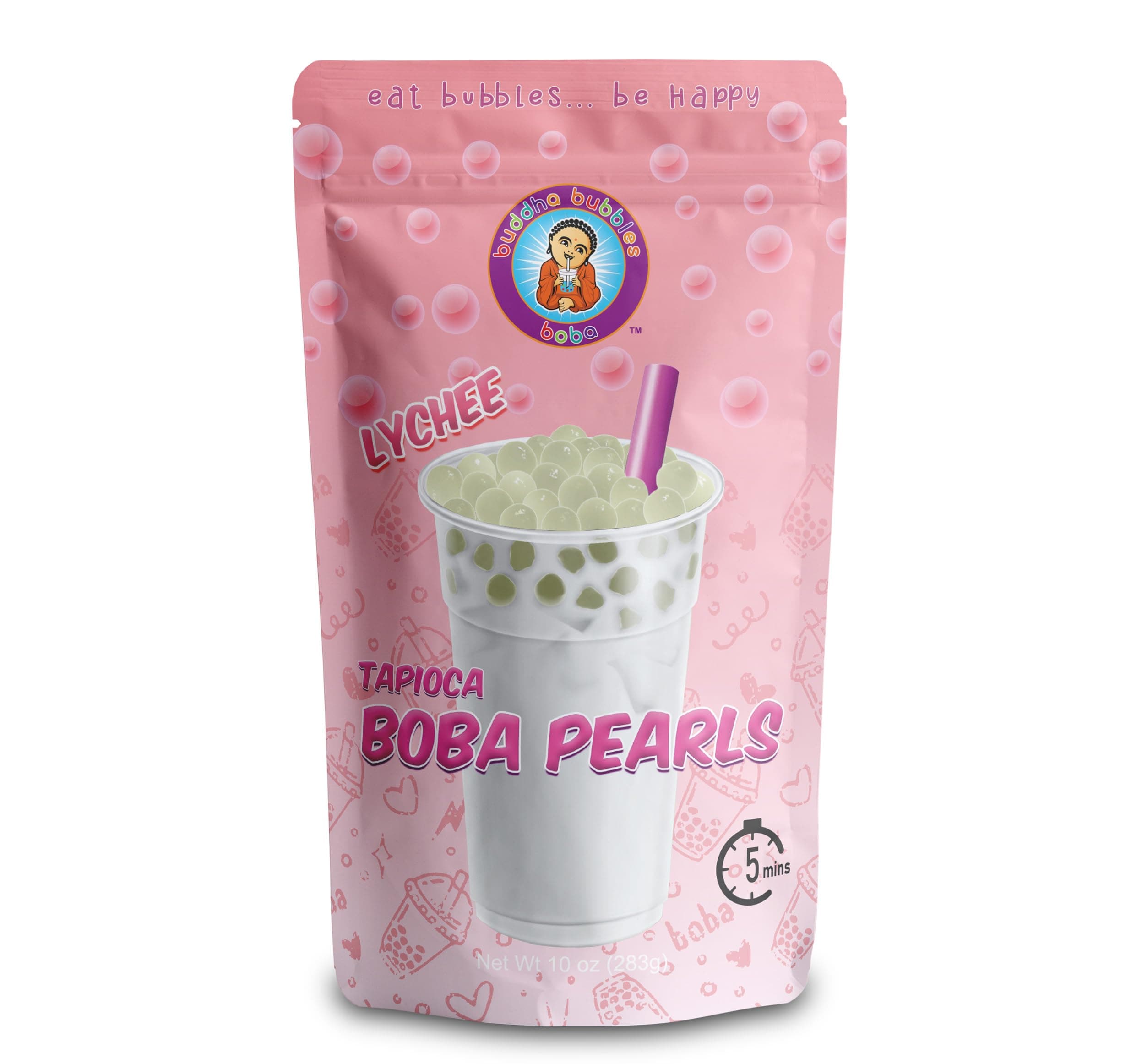 Buddha Bubbles Boba Lychee Flavor Tea Tapioca Pearls Ready in 5 Minutes