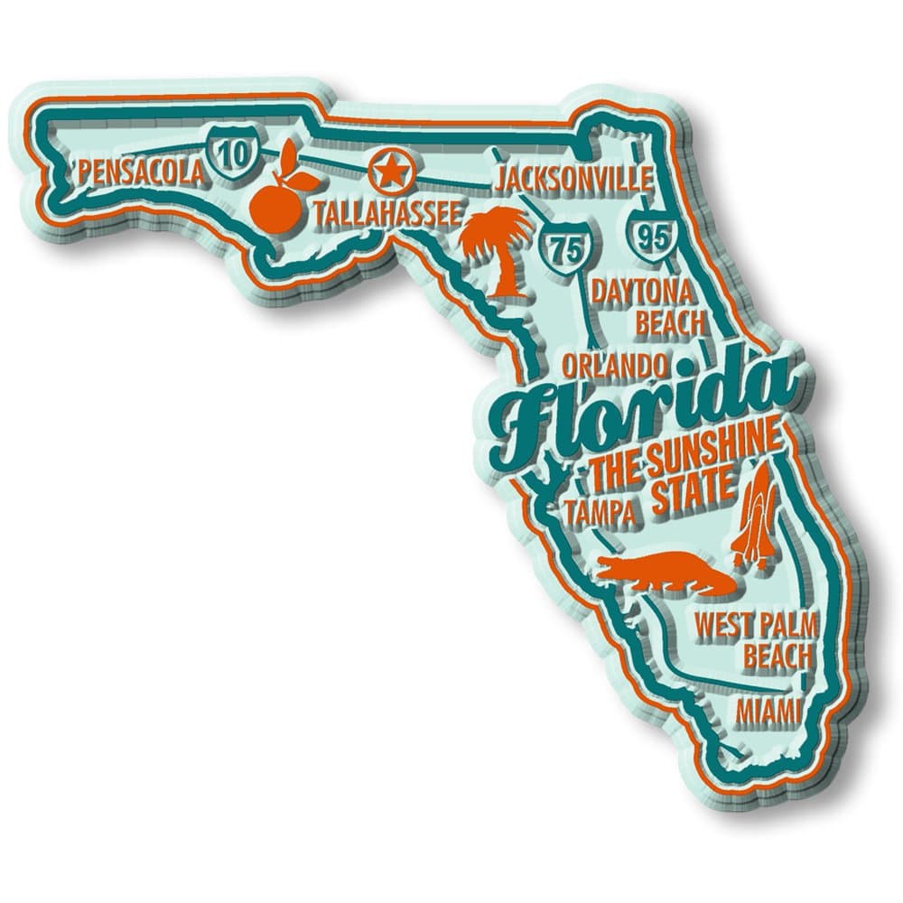 Florida Premium State Magnet by Classic Magnets, 3.4" x 2.9", Collectible 3D Rubber Vintage-Style Souvenirs and Gifts Made in The USA